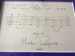 Rogers, Fred. (1928–2003) Mister Rogers' Tie, with Autograph Musical Quotation from "Won't You Be My Neighbor"