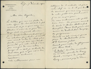 Ropartz, Guy. (1864–1955) & Dupuis, Sylvain. (1856–1931) & Marsick, Paul-Louis. (1916–1969) & Rieti, Vittorio. (1898–1994) & Rougnon, Paul. (1846–1934) & Heintz, Richard. (1871–1929) [Rogister, Jean. (1879–1964)] Collection of Autograph Letters and Signed