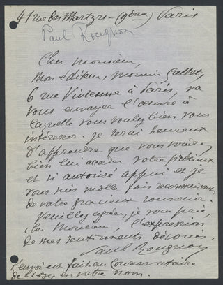 Ropartz, Guy. (1864–1955) & Dupuis, Sylvain. (1856–1931) & Marsick, Paul-Louis. (1916–1969) & Rieti, Vittorio. (1898–1994) & Rougnon, Paul. (1846–1934) & Heintz, Richard. (1871–1929) [Rogister, Jean. (1879–1964)] Collection of Autograph Letters and Signed