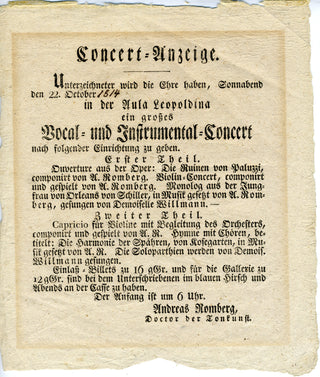Romberg, Andreas Jakob. (1767-1821) Original 1814 Concert Program