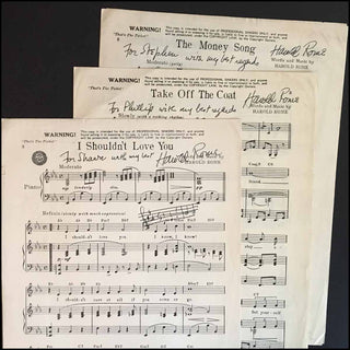 Rome, Harold. (1908–1993) "That's the Ticket" - Three Signed Songs, including an Autograph Musical Quotation of "I Shouldn't Love You"