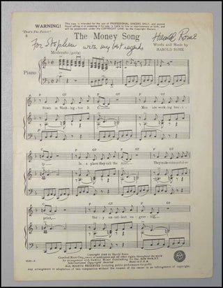Rome, Harold. (1908–1993) "That's the Ticket" - Three Signed Songs, including an Autograph Musical Quotation of "I Shouldn't Love You"