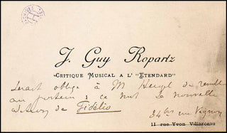 Ropartz, Joseph Guy Marie. (1864 - 1955) Inscribed Visiting Card
