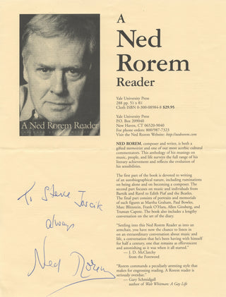 Rorem, Ned. (1923–2022) "Ned Rorem Reader" - Signed book advertisement (flyer)