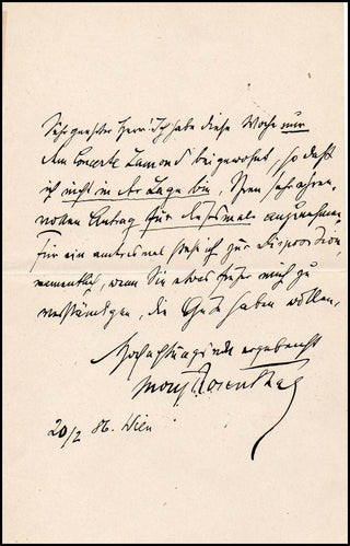 Rosenthal, Moriz. (1862–1946) Interesting letter to Emerich Kastner