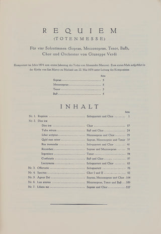 [Conductors] Rostropovich, Mstislav. (1927–2007) & Ormandy, Eugene. (1899-–1985) & Frühbeck de Burgos, Rafael. (1933–2014) & Macal, Zdenek. (1936 - 2023) Verdi Requiem Score – Signed by FOUR Conductors