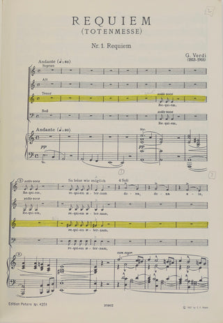 [Conductors] Rostropovich, Mstislav. (1927–2007) & Ormandy, Eugene. (1899-–1985) & Frühbeck de Burgos, Rafael. (1933–2014) & Macal, Zdenek. (1936 - 2023) Verdi Requiem Score – Signed by FOUR Conductors