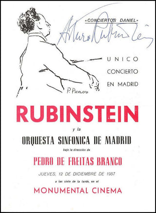 Rubinstein, Arthur. (1887–1982) Signed Picasso Caricature Broadside
