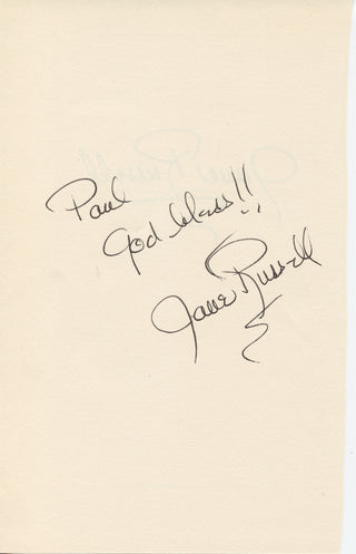 Russell, Jane. (1921–2011) Autograph Signature - "God bless!!"
