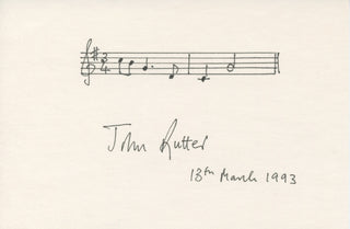 Rutter, John. (b. 1945) Autograph Musical Quotation Signed