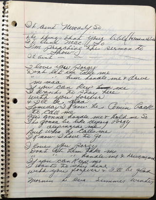 Vaughan, Sarah. (1924–1990) Original Handwritten Lyrics for songs by George and Ira Gershwin in Spiral Bound Notebook