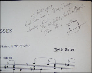 Satie, Erik. (1866-1925) [Pierre de Massot (1900-1969)] Vieux Sequins et vieilles Cuirasses - Inscribed to Pierre de Massot