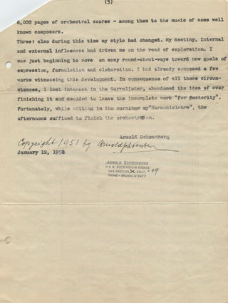 Schoenberg, Arnold. (1874–1951) "Notes on the Gurrelieder" - SIGNED MANUSCRIPT