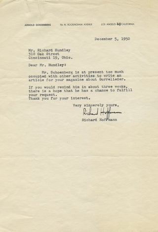Schoenberg, Arnold. (1874–1951) "Notes on the Gurrelieder" - SIGNED MANUSCRIPT