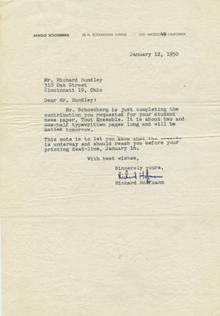 Schoenberg, Arnold. (1874–1951) "Notes on the Gurrelieder" - SIGNED MANUSCRIPT