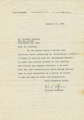 Schoenberg, Arnold. (1874–1951) "Notes on the Gurrelieder" - SIGNED MANUSCRIPT