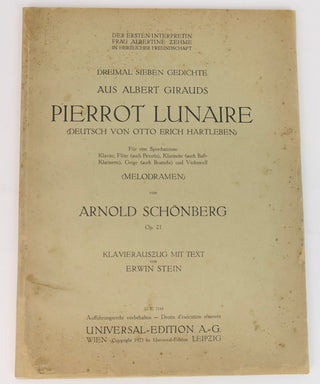 Schoenberg, Arnold. (1874-1951) Pierrot Lunaire - FIRST EDITION
