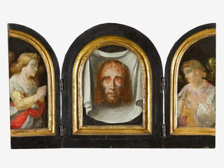 [School of Antwerp] Ca. 1600 Saint George and the Dragon / Veil of Veronica - Triptych