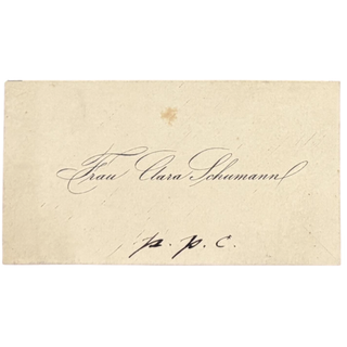 Schumann, Clara. (1819–1896) Printed Visiting Card Inscribed