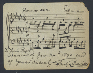 Davies, Fanny. (1861–1934)  [Schumann, Robert. (1810–1856)] Romance no. 2 - Autograph Musical Quotation