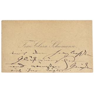 Schumann, Clara. (1819–1896) Printed Visiting Card Inscribed "with the most heartfelt Congratulations"
