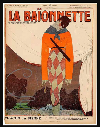 [Nijinsky, Waslaw. (1889–1950)] Lepape, Georges. (1887-1971) Arlequin (Cover for La Baïonnette), 1918