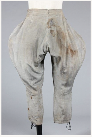 [Ballets Russes] [Lifar, Serge. (1905-1986)] [Miro, Joan. (1893 - 1983) & Ernst, Max. (1891–1976)] Serge Lifar's grey challis jodhpurs, worn in Diaghilev's Ballets Russes 'Romeo and Juliet', designed by Joàn Miro and Max Ernst