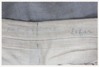 [Ballets Russes] [Lifar, Serge. (1905-1986)] [Miro, Joan. (1893 - 1983) & Ernst, Max. (1891–1976)] Serge Lifar's grey challis jodhpurs, worn in Diaghilev's Ballets Russes 'Romeo and Juliet', designed by Joàn Miro and Max Ernst