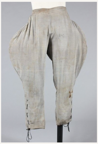 [Ballets Russes] [Lifar, Serge. (1905-1986)] [Miro, Joan. (1893 - 1983) & Ernst, Max. (1891–1976)] Serge Lifar's grey challis jodhpurs, worn in Diaghilev's Ballets Russes 'Romeo and Juliet', designed by Joàn Miro and Max Ernst