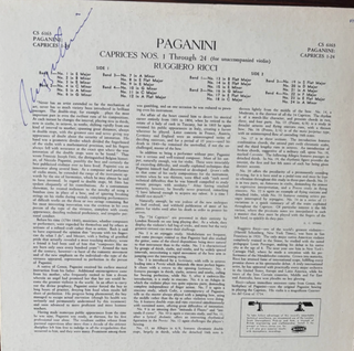 Ricci, Ruggiero. (1918–2012) Paganini Caprices - SIGNED LP Record