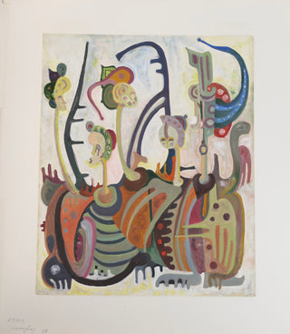 Seck, Birame. (Senegalese; deceased 2019) Abstraction with Masked Figures, ca. 1990