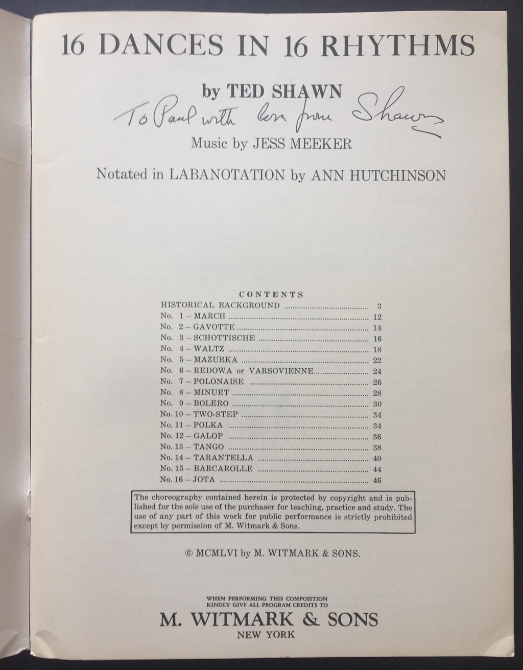 Shawn, Ted. (1891–1972) 16 Dances in 16 Rhythms - SIGNED – Schubertiade ...