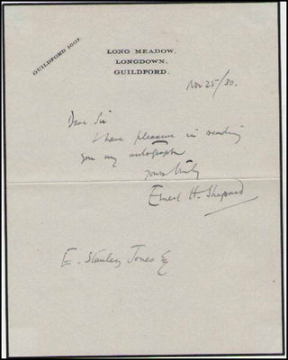 [Children's Books] Shepard, Ernest H.. (1879–1976) Autograph Note Signed