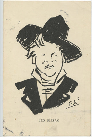 Leo Slezak signed caricature postcard, 1926, view 1