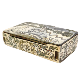 [Tobacco] Figural Horn Sheperd's Box with Pastoral and Hunting Scenes