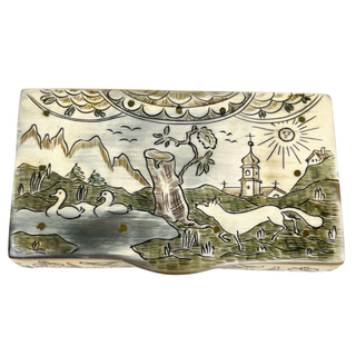 [Tobacco] Figural Horn Sheperd's Box with Pastoral and Hunting Scenes