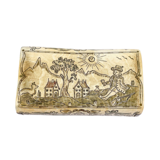 [Tobacco] Figural Horn Sheperd's Box with Pastoral and Hunting Scenes