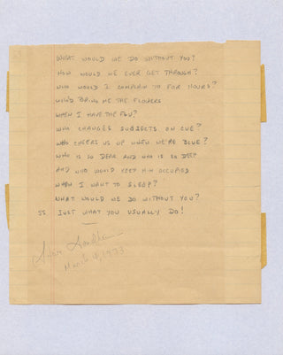 Sondheim, Stephen. (1930–2021) "What Would We Do Without You?" ["Company"] - Autograph Signed Lyrics Manuscript