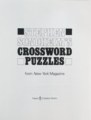 Sondheim, Stephen. (1930–2021) Stephen Sondheim's Crossword Puzzles from New York Magazine