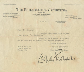 Stokowski, Leopold. (1882-1977) Typed Letter Signed