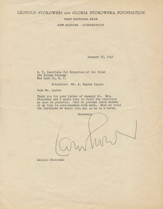 Stokowski, Leopold. (1882-1977) Typed Letter Signed