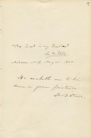 Stowe, Harriet Beecher. (1811–1896) & Stowe, Ellis Calvin. (1802-1886). Autograph Biblical Quotations Signed