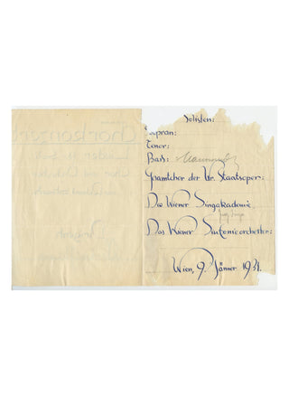 Strauss, Richard. (1864–1949) [Manowarda, Josef von. (1890–1942)] Signed Hand-Lettered Program for a Choral Concert of His Works, Vienna, 1931, view 2