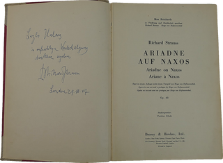 Strauss, Richard. (1864–1949) Ariadne auf Naxos. Oper in einem Aufzuge nebst einem Vorspiel von Hugo von Hofmannsthal. Op. 60. Studienpartitur - INSCRIBED PRESENTATION COPY TO LASZLO HALASZ