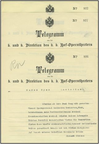 Strauss, Richard. (1864–1949) Three Original Telegrams, great content