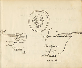 Stravinsky, Igor. (1882–1971) & Dushkin, Samuel. (1891–1976) & Webster, Beveridge. (1908-1999) Autograph Signed Drawings