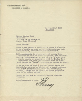 Stravinsky, Igor. (1882–1971) Typed Letter Signed  - "One gets the impression that for all these people nothing has happened since the 'SACRE'"