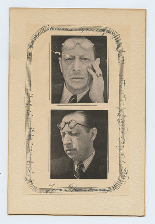 Stravinsky, Igor. (1882–1971) [Diamond, David. (1915–2005)] Three Autograph Musical Quotations Signed with Photographs to DAVID DIAMOND