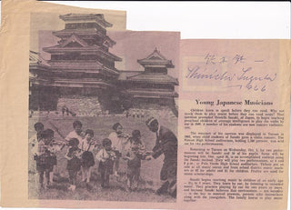 Suzuki, Shinichi. (1898–1998) Signed Newspaper Clipping