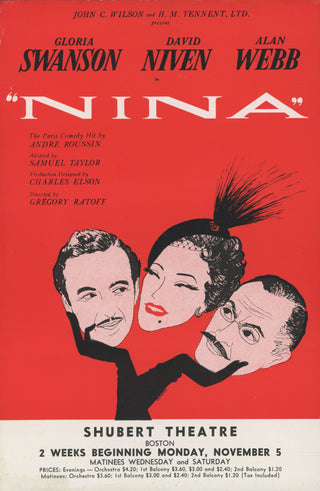 [Swanson, Gloria. (1899–1983) & Niven, David. (1910–1983) & Webb, Alan. (1906–1982)] "Nina" - Promotional Flyer